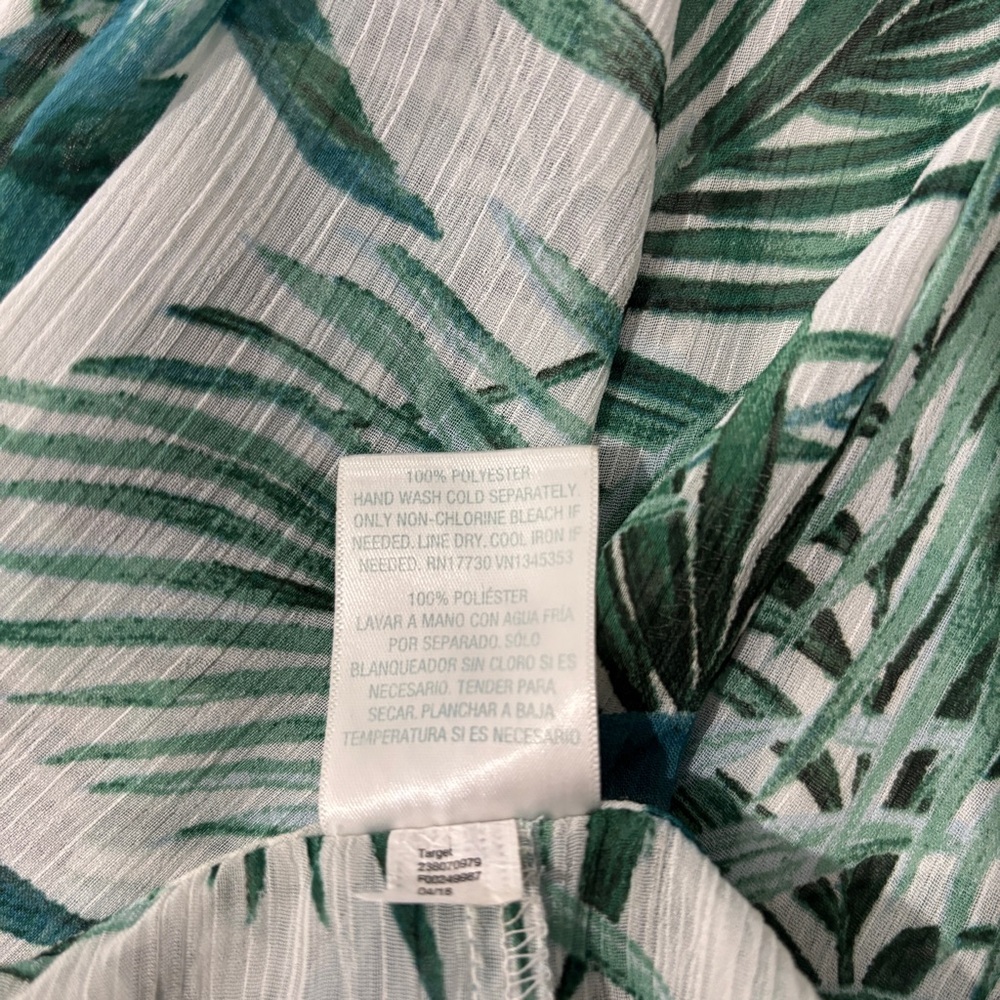 Kona Sol Tropical Palm Leaf Midi Dress Cover Up M Green Resort Vacation Tassel - Picture 12 of 14